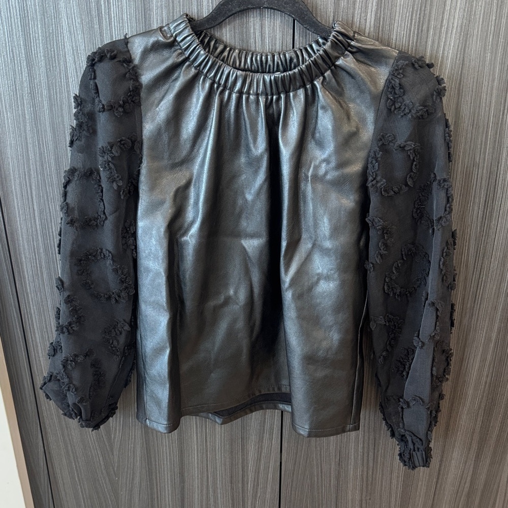 THML Black Faux Leather Top